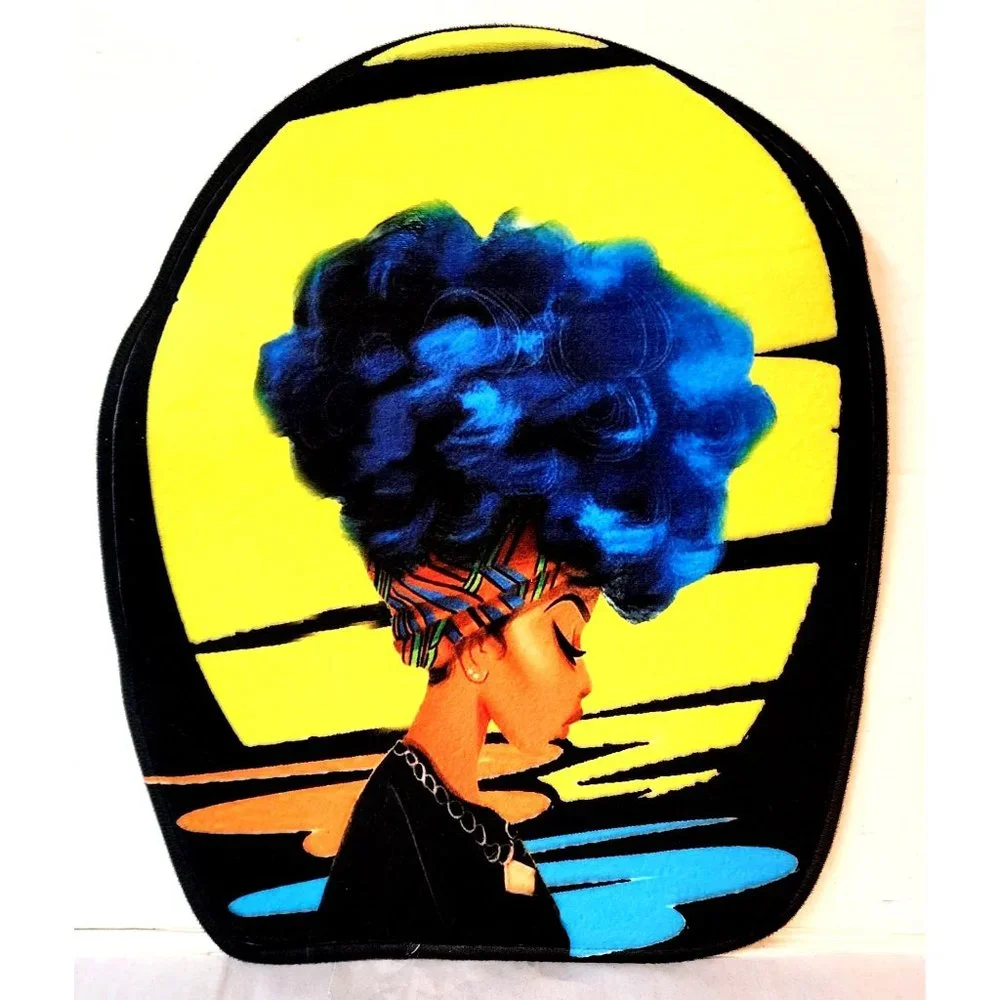 Black Woman Blue Hair African Headwrap Graphic Bathroom Decor 3pc Set NEW Unused